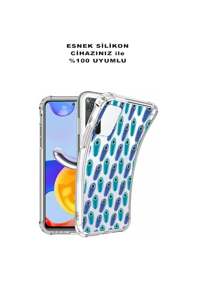 Prinrify Samsung Galaxy M30s Uyumlu Nazar Boncuğu 4 Baskılı Şeffaf Köşe Korumalı Antişok Kılıf