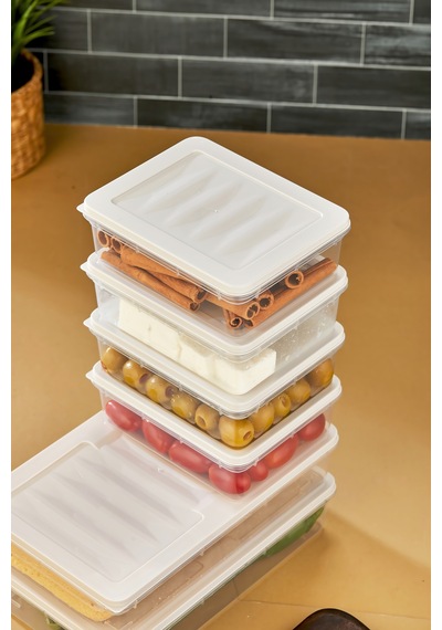 Multi Box 6 Parça 2 Farklı Boy Saklama Kabı Seti - Dondurucu & Mikrodalga Uyumlu Krem