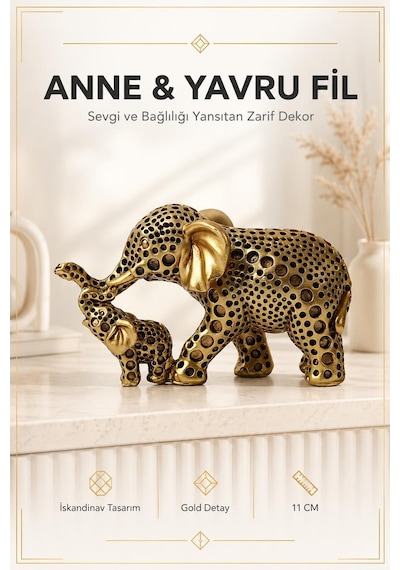 Anne Yavru Fil Biblo 11 Cm İskandinav Dekoratif Obje Ev Ofisi Masa Konsol Hediyesi Renkli Tasarım 09030518