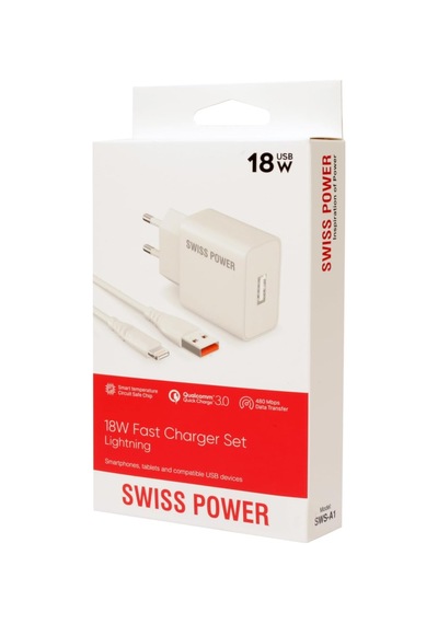 Lexroo Swiss Power 18w 3.0 Lightning İle Uyumlu Hızlı Şarj Seti Sws-a1 - Beyaz