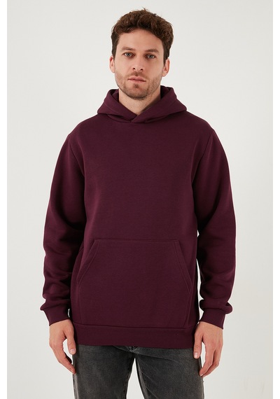 Buratti Regular Fit Kapüşonlu Kanguru Cepli Içi Tüylü Yumuşak Şardonlu Erkek Sweat 5905281 Vişne