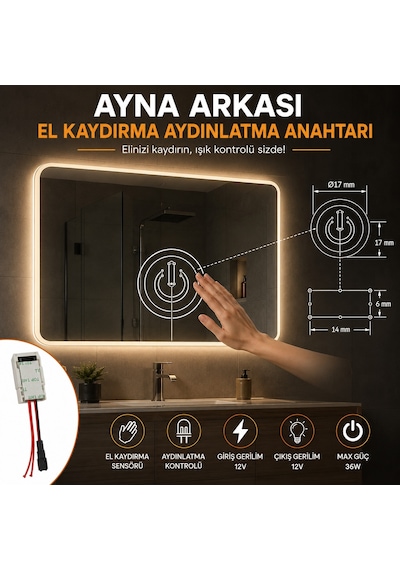AYNA ARKASI EL KAYDIRMA 12V IŞIK ANAHTARI