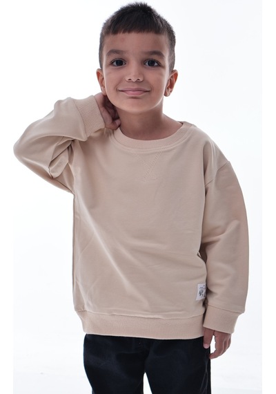 Erkek Çocuk Krem Sweatshirt %100 Pamuk, Yumuşak Kumaş, Rahat Kalıp, Günlük Spor Stil Krem