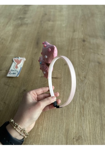 Pembe Boncuklu Fiyonklu Kız Çocuk Tacı - Pembe