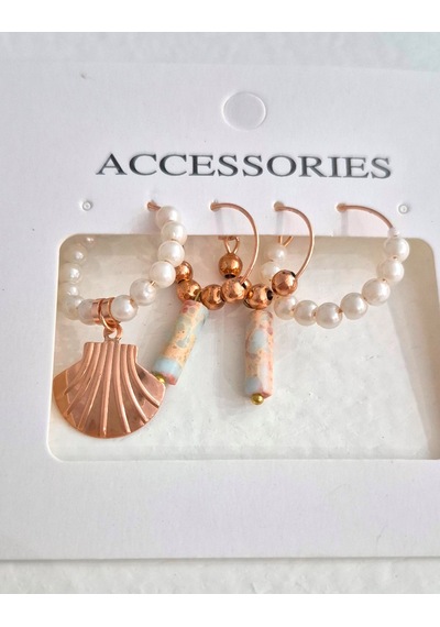 Rose Halka Varasit Taşlı Dörtlü Küpe Set Rose