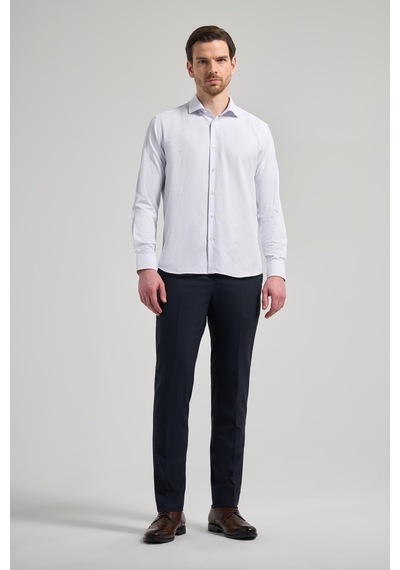 İmza Uzun Kol Desenli Armürlü İtalyan Yaka Cepsiz Pamuklu Classic Slim Fit Gömlek 1004250196 Mavi