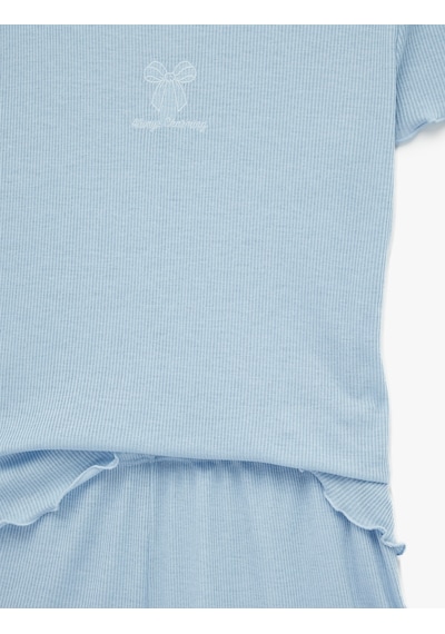 Koton Kaşkorse Fiyonk İşleme Detaylı Şortlu Pijama Takımı Mavi 6slk40092mk