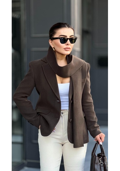 Marka Model Acı Kahve Şal Detaylı Blazer Ceket Acı Kahve Acı Kahverengi