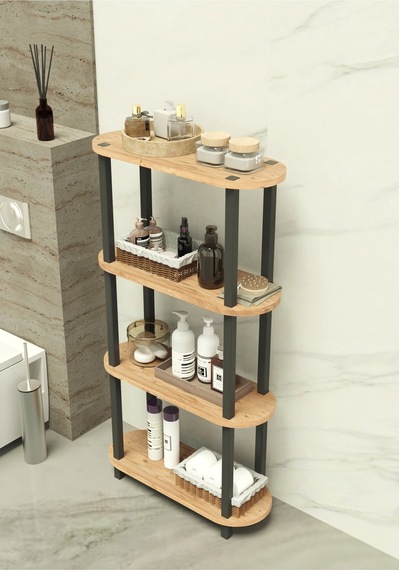 Soft 4 Katlı Banyo Düzenleyici Çok Raflı Banyo Organizeri Çok Amaçlı Banyo Düzenleyici - Meşe Meşe