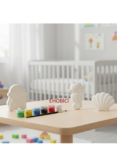 Ehobici Taş Boyama Seti Ahtapot & Deniz Atı & İstiridye 6 Renk Akrilik Boya 5ml + Fırça