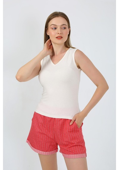 Akbeniz Kadın Kalın Askılı Şortlu Pijama Takım Ekru 3632