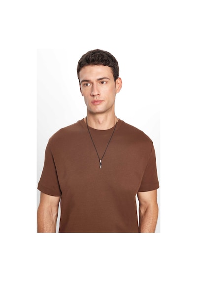 Tudors Unisex Relax Fit Rahat Kesim %100 Pamuk Yumuşak Dokulu Basic Bisiklet Yaka Kahverengi Tişört-31474 Kahverengi