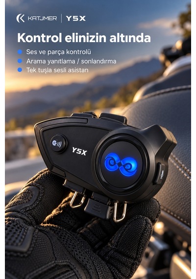 Y5x Bluetooth 5.1 Motosiklet İnterkom Kulaklığı 500 1000 M, Ipx6, 1000 Mah, Cvc, Çift Telefon - Siyah