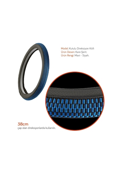 Nyf F-330 Geçmeli Direksiyon Kılıfı Kare Mavi-siyah Şerit 38 Cm