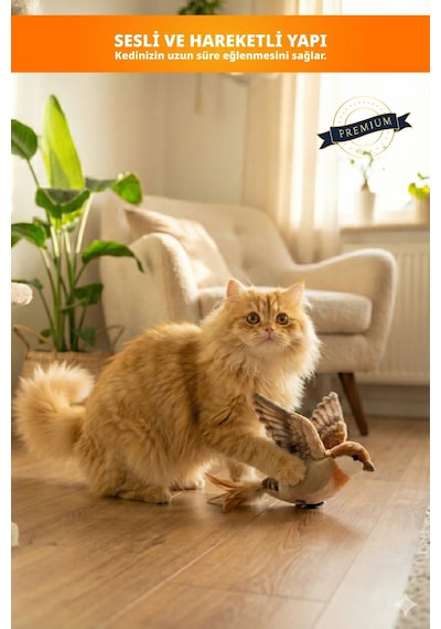 Şarjlı Peluş Uçan Kuş Oyuncak Kediler İçin Eğlenceli Av Aracı