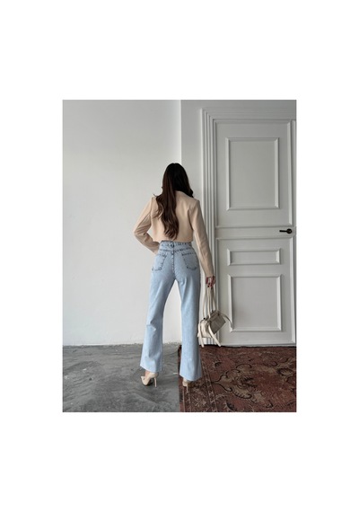 Blue Marlın Yüksek Bel Tam Kalıp Paça Kesik Boru Paça Jeans Mavi