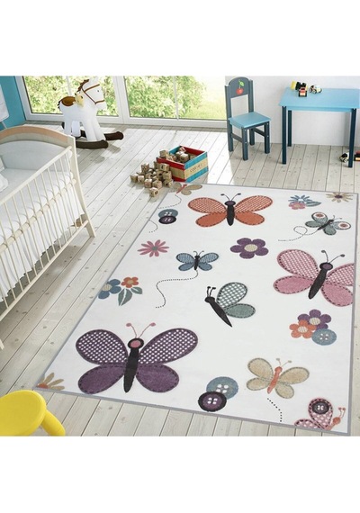 Eliana Home Baskılı, Yıkanabilir Kaymaz Taban Çocuk Halısı Eli4042 Beyaz