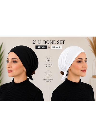 2'li Siyah-beyaz Kadın Bone Esnek Ve Rahat Saç Bonesi, Günlük Kullanım Için Bone Beyaz - Siyah