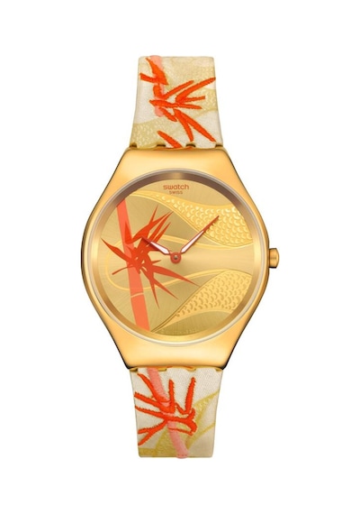 Syxz105 Swatch Golden Red Bamboo Bayan Kol Saati Çok Renkli