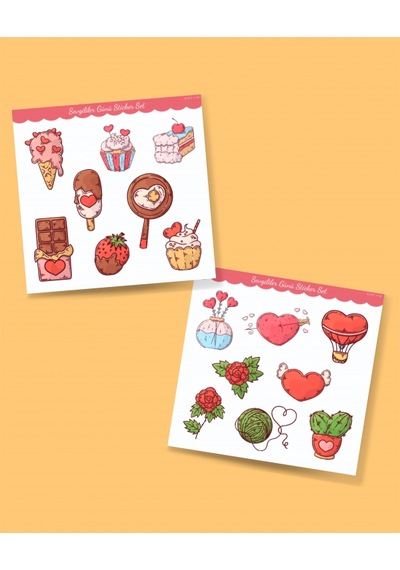 Sevgililer Günü Sticker Set- 14 Şubat Sticker - Hediye Süsleme Çıkartmaları- 2 Li Set - Mat Etiket Kağıdı Pembe
