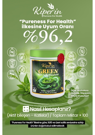 Kiperin Green  Spirulina, Yeşil Çay, Brokoli Eki, Prebiyotik İnülin 30 Günlük
