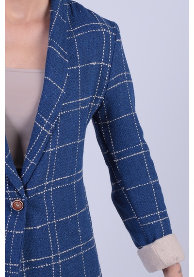 Armonika Kadın Saks-bej Şal Yaka Kolları Garnili Tek Düğme Ceket Arm-26k001087