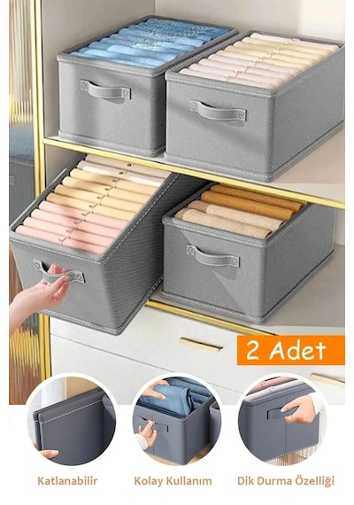 2 Adet Üst Kalite Dolap Içi Düzenleyici, Katlanabilir Kıyafet Saklama Kutusu-45 Cmx25 Cmx20cm. Kumaş Diğer