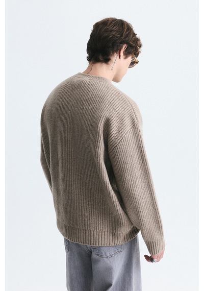 Vamos Oversize Fitilli Triko Kazak Vizon