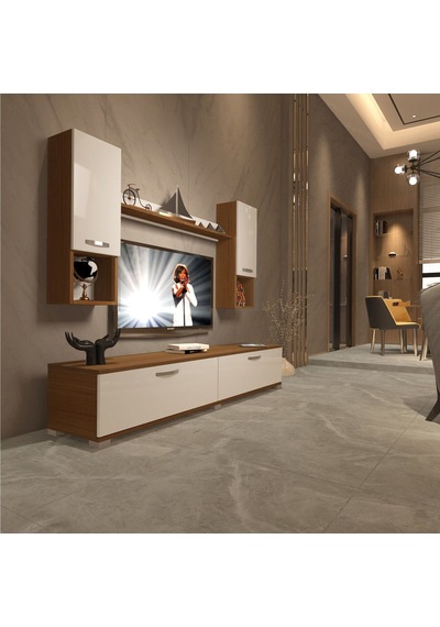 Decoraktiv Eko 5da Slm Std Tv Ünitesi Tv Sehpası - Ceviz Beyaz Ahşap - Beyaz