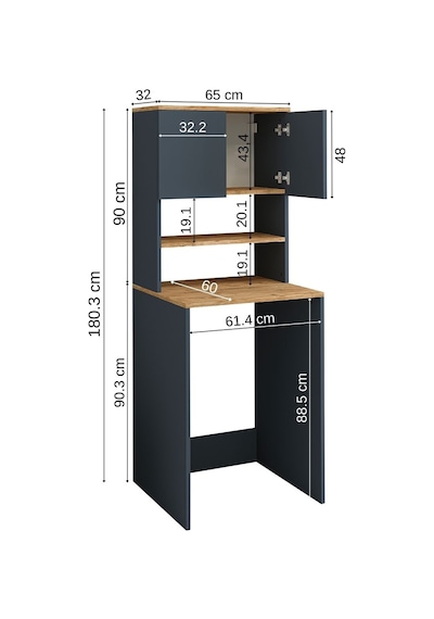 Roomart Cd10 Çamaşır Makinesi Dolabı 3 Raflı 2 Kapaklı Banyo Dola Mat Antrasit