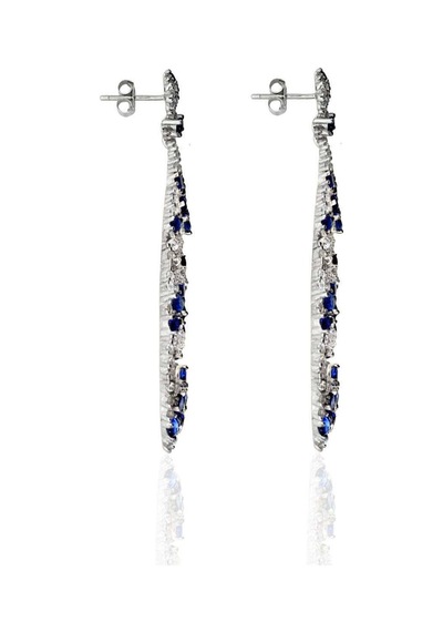Oya Silver Beyaz Işıltılı Damla Form Safir Zirkon Vidalı Gümüş Küpe 5x1.4cm Oysvk024