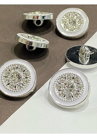 Taşlı Düğme /beyaz Mineli Gümüş Metalize / 6 Lı Set / 2,5 Cm