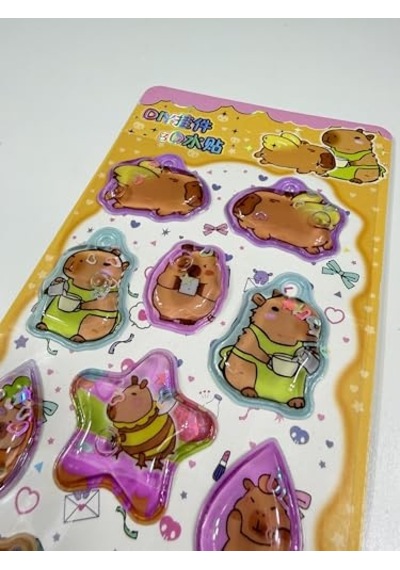 Capybara Temalı, Kabartmalı, 3d, Sulu, Simli Ve Boncuklu Sticker - Etiket No2 Abanoz