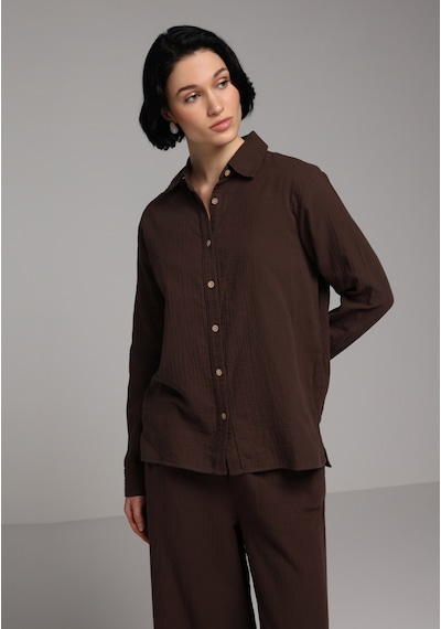 Colin's Colins Regular Fit Shirt Neck Düz Kadın Kahverengi Kısa Kol Gömlek Cl1079416 Q1.v2 Brw