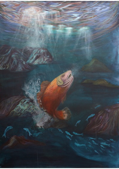 Deniz Altı Ekspresif Akrilik Tablo 70x98 Cm El Yapımı