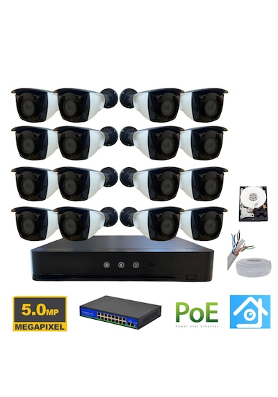 5mp 1440p 16 Kameralı 1tb Hdd Ip Poe Güvenlik Kamerası Seti