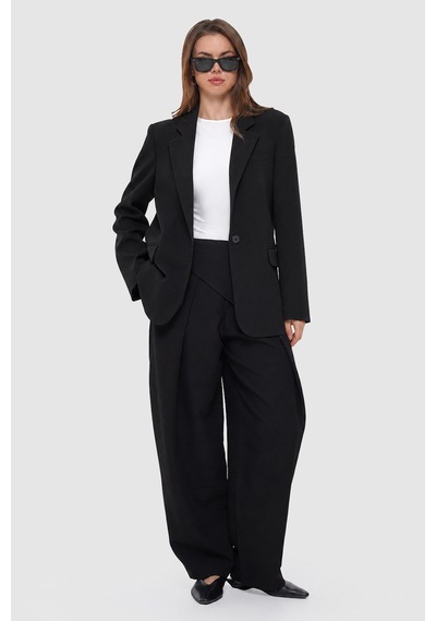 Thalure Kadın Siyah Tek Düğmeli Oversize Blazer
