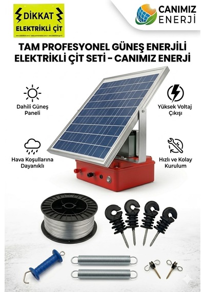 Güneş Enerjili Elektrikli Çit Paketi 3-4 Dönüm Kapasiteli 25w Panel, 24ah Jel Akü Domuz Ve Ayı Savar