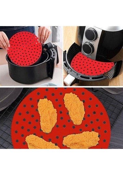 Tr Airfryer Yuvarlak Model Pişirme Matı Kırmızı Ve Yuvarlak Model Pişirme Matı Siyah 23cm