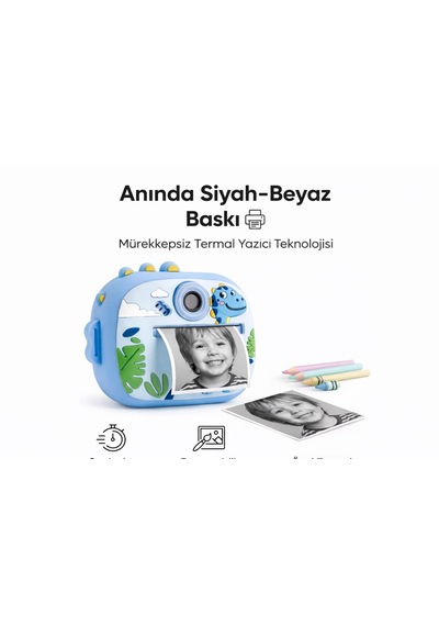 Cmr95 Çocuk Dijital Mini Kamera 1080p Hd 2.0 İnç Ekran Fotorğraf Video Oyun Müzik Usb Şarj Termal Resim Kağıt Baskılı Yazıcı Kamera Video Makinesi Print Kamera Mavi