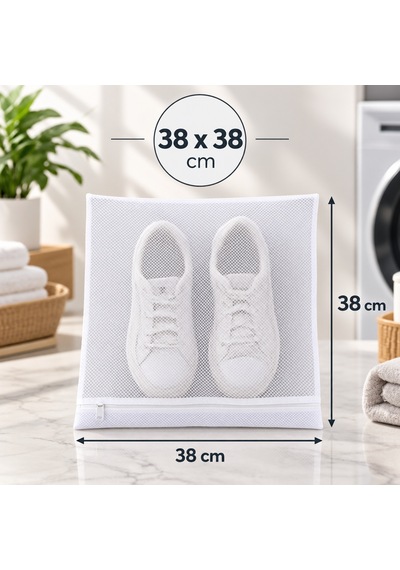 Ayakkabı Yıkama Filesi 38x38 Cm Fermuarlı Maxi Boy Ayakkabı Koruma Torbası 1 Adet Yıkama Filesi Beyaz