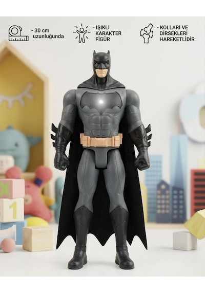 Batman Işıklı Ve Sesli Hareketli Eklemli 30 Cm - Figür İkonik Pelerinli Figür Oyuncak
