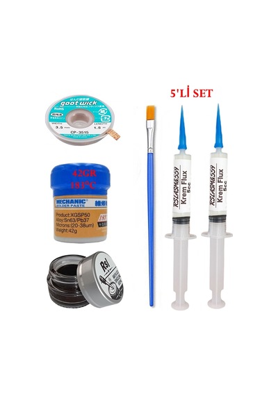 Mechanic Krem Lehim 183 C 42gr Havya Uc Temizleyici Flux Lehim Toplama Cp-3515 Lehim Emme Teli Fırça Seti04