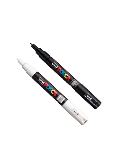 Tr Uni Posca Pc-3m Marker Keçeli Kalem 2'li Set, Siyah Ve Beyaz