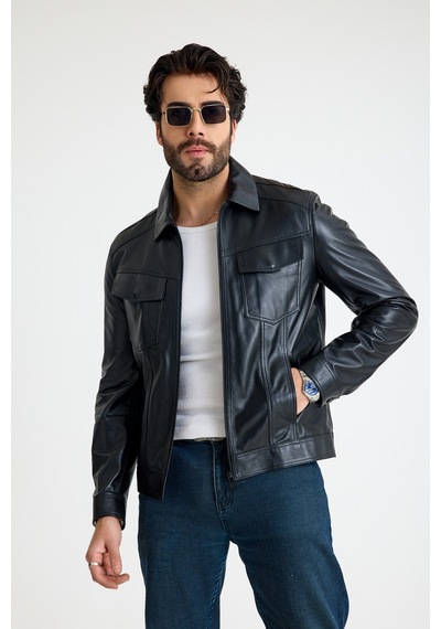 Franko Armondi Fit Kısa Erkek Deri Ceket E3-k-2539-23419 Siyah