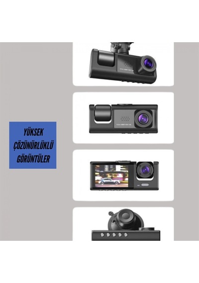 3 Kameralı Araç Kayıt Kamerası 1080p Ön Kamera, G-sensör, Gece Görüş Ve 170 Geniş Açı