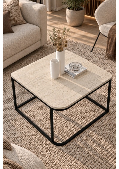 Sulorahome Bej Kare Orta Sehpa 65 Cm