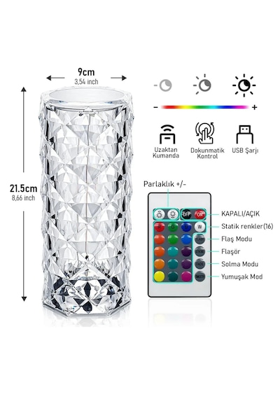Kristal Elmas Led Dokunmatik Sensör Usb Şarjlı Masa Lambası R... Kristal Elmas Led Dokunmatik Sensör Usb Şarjlı Masa Lambası R...