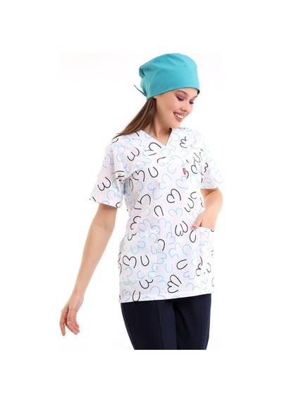 Zarf Yaka Desenli Üst - 5313 Beyaz Çizgili-6939