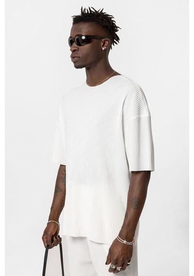 Basic Oversize Bisiklet Yaka Ottoman Takım Beyaz